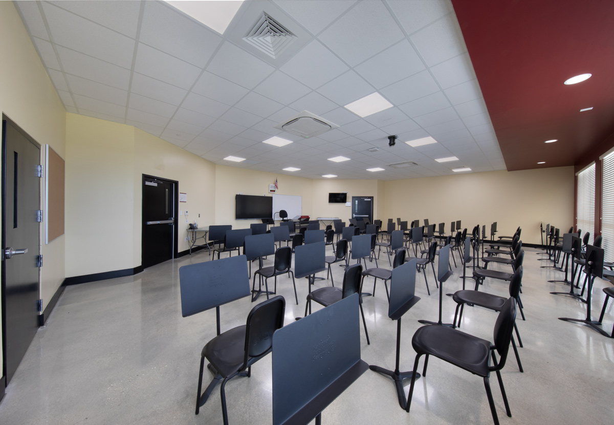 Interior design view of the music classroom at the Somerset Collegiate Preparatory Academy hs in Port St Lucie, FL.